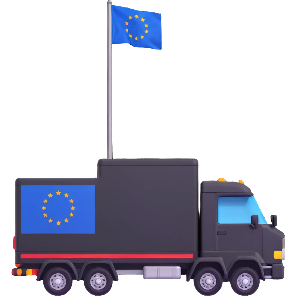 cargo truck with EU flag on the trailer emoji