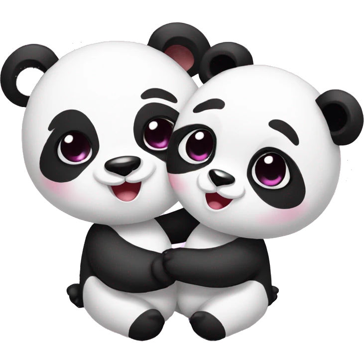 A panda with her cute girlfriend panda enjoying each other’s company  emoji