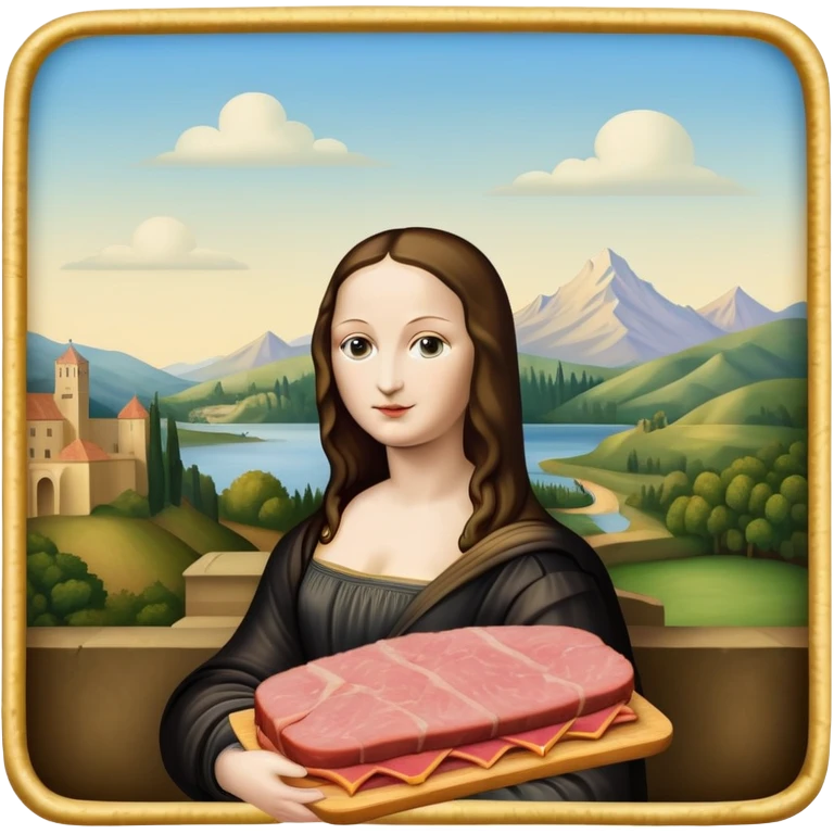  mona lisa with SPAM MEAT renaissance landscape emoji