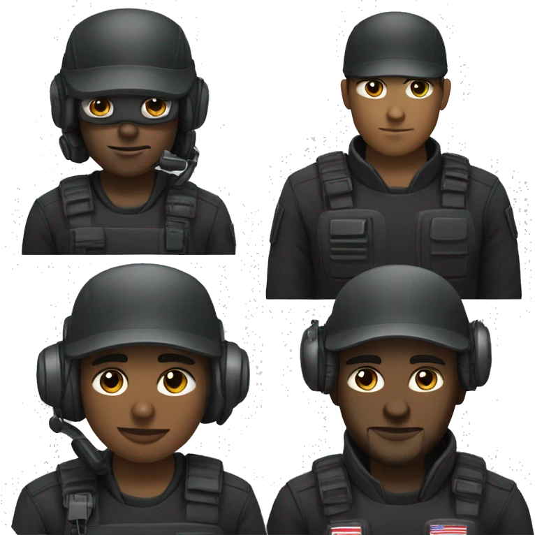 operator dressed in black with a milatary helmet, without glasses, wearing a headset, preferably american male emoji