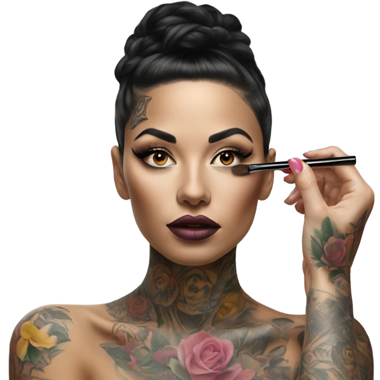 Hyper Realistic Beautiful tattooed woman doing her makeup emoji