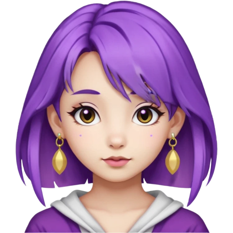 purple haired girl, asian, bunny eared and earrings emoji