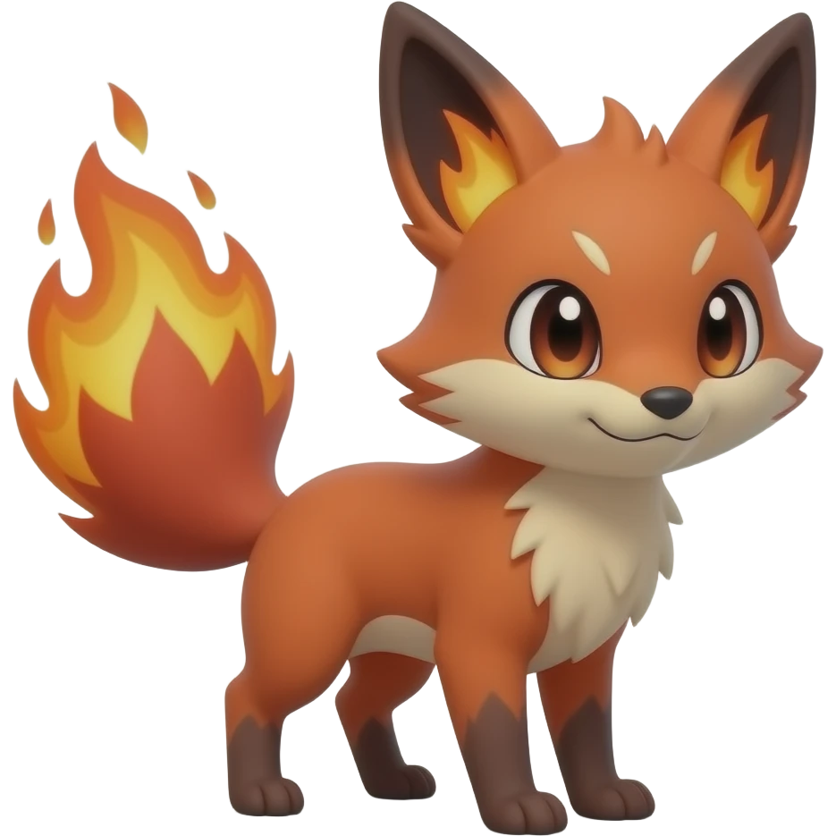 Firefox - Hyper realistic fire red fur ablase with fire and shadow gradients beautiful elegant young cute Fakémon-Pokémon-fox-bird-firefox. no whites of the eyes emoji