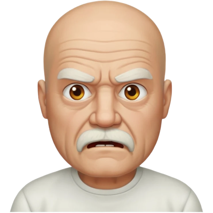 a portrait of angry elderly man, bald head, beard, wearing shirt emoji