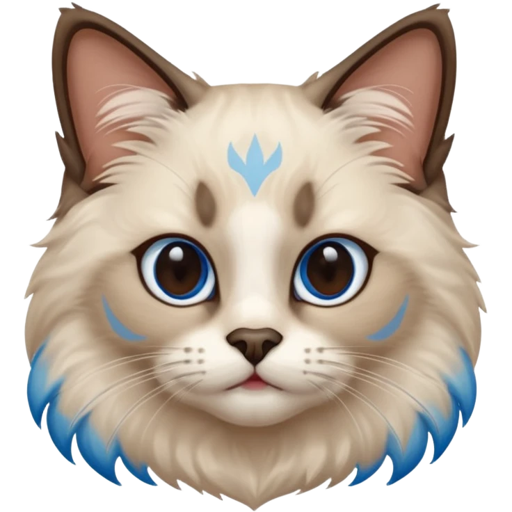 Ragdoll cat, with dark brown center face area with surrounding beige fur, bright blue eyes emoji
