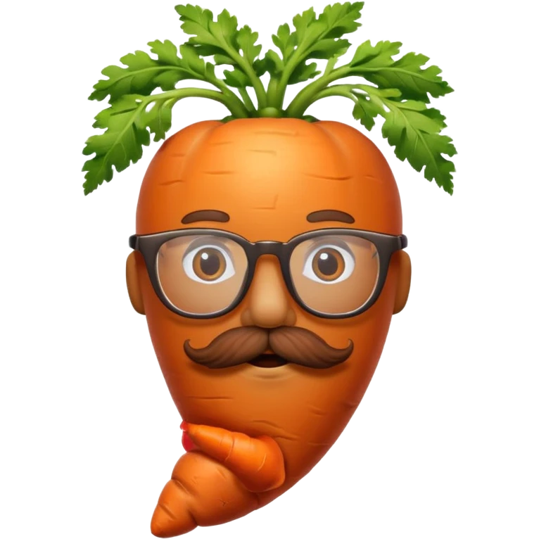 short orange carrot with red mustache and glasses emoji