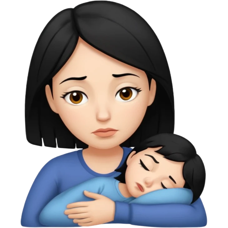 Tired overwhelmed mama black hair dark brown eye black hair  emoji