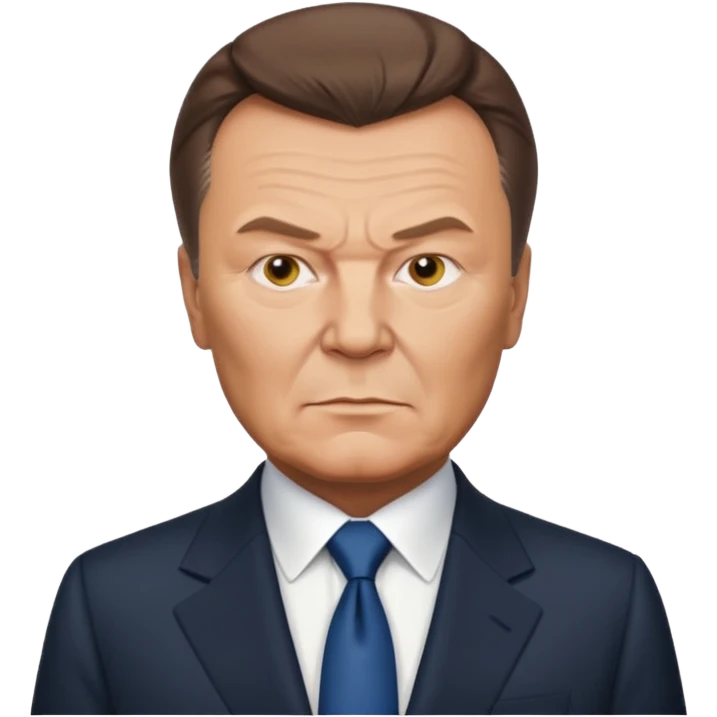 realistic emoji-style portrait of Viktor Yanukovych, Ukrainian ex-president, with recognizable facial features, formal suit, serious expression, iPhone emoji style emoji