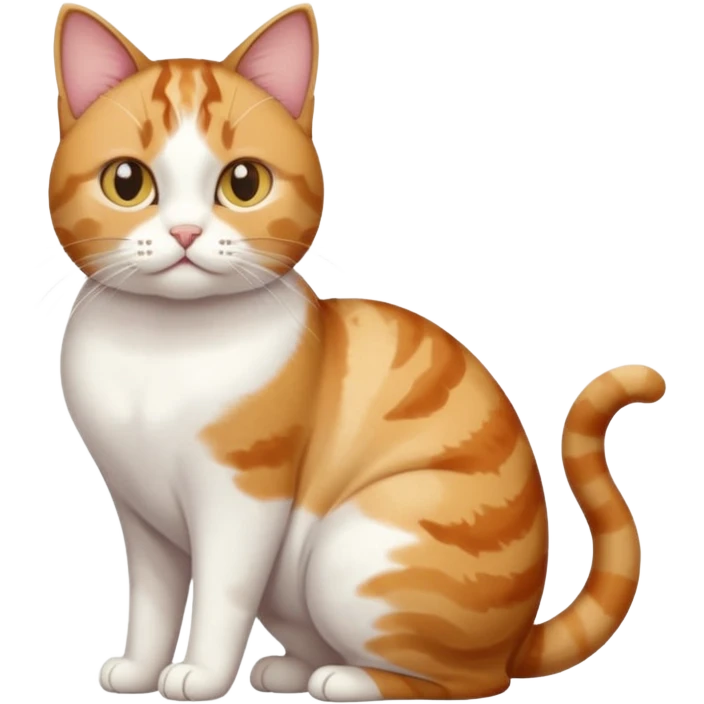 full body calico tabby + white cat with tiny head and fat body emoji
