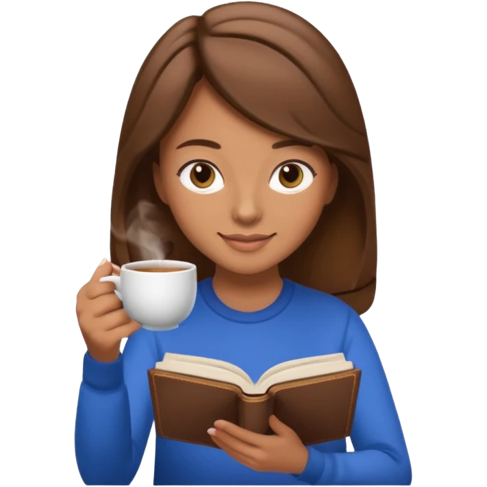 girl reading a book and drinking tea, memoji iphone style, relaxed and happy emoji