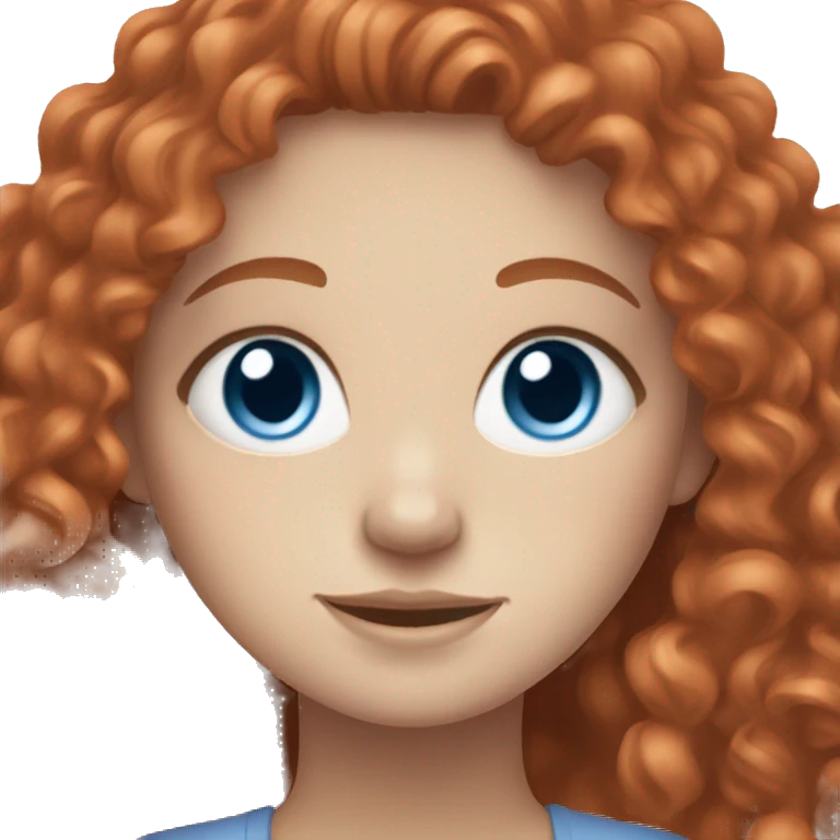 Girl with curly red hair, pale skin and blue eyes doing selfcare emoji