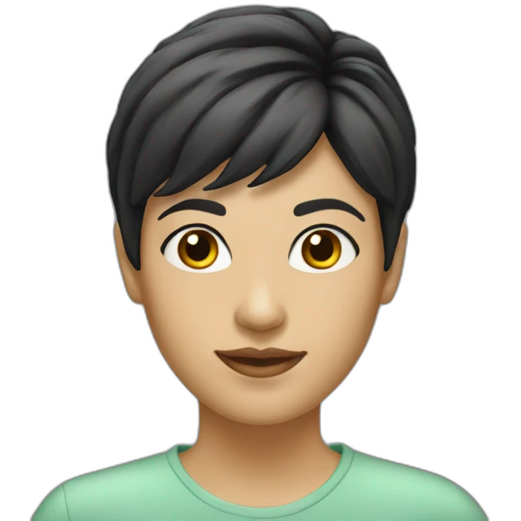 female-black short hair-glass-computer emoji