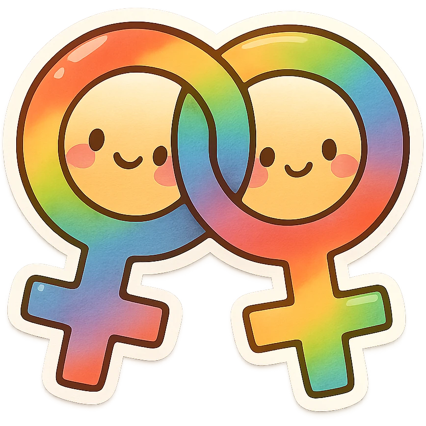 gay pride two interlocked female symbols with rainbow gradient, friendly and inclusive, chibi style emoji