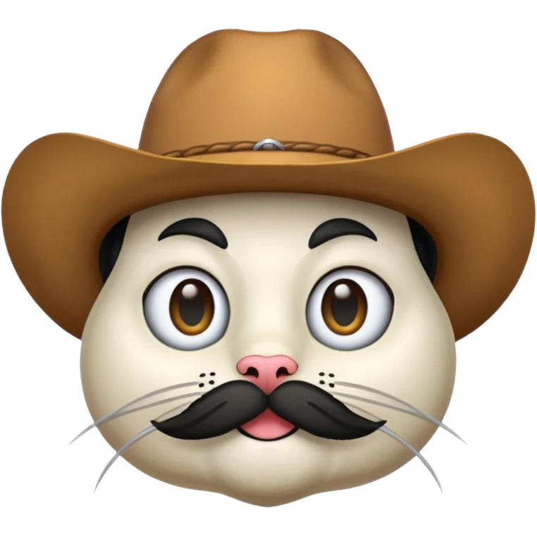 combine the cowboy empjis with a bclack cat emoji and make it have a black thick moustache over the cat wiskers emoji