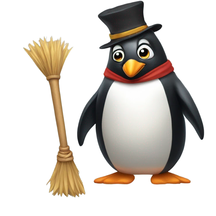 Penguin riding a broom stick  emoji
