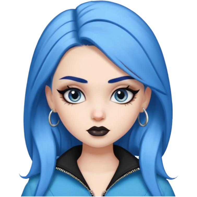 pale skin, bratz baddie, beautiful eyes,dark eyebrows, eyeliner, blue hair emoji