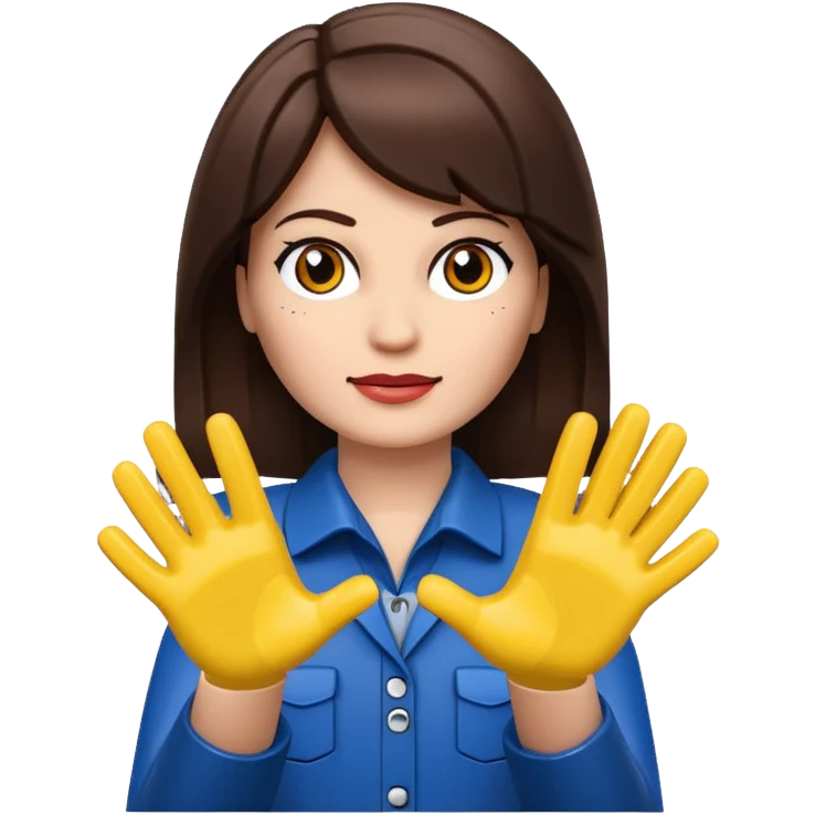 Brunette female with Lego hands facing upwards emoji