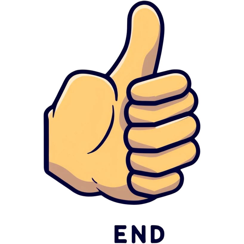 A thumbs up with 'The End' text emoji