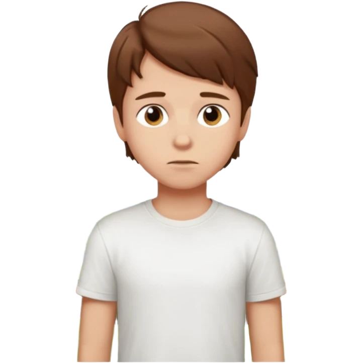 a boy with brown hair in white T-shirt thinking about a park emoji