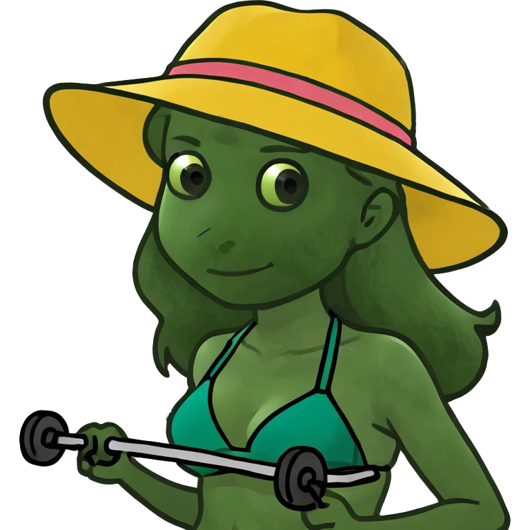 Girl with bikini top mowing lawn emoji