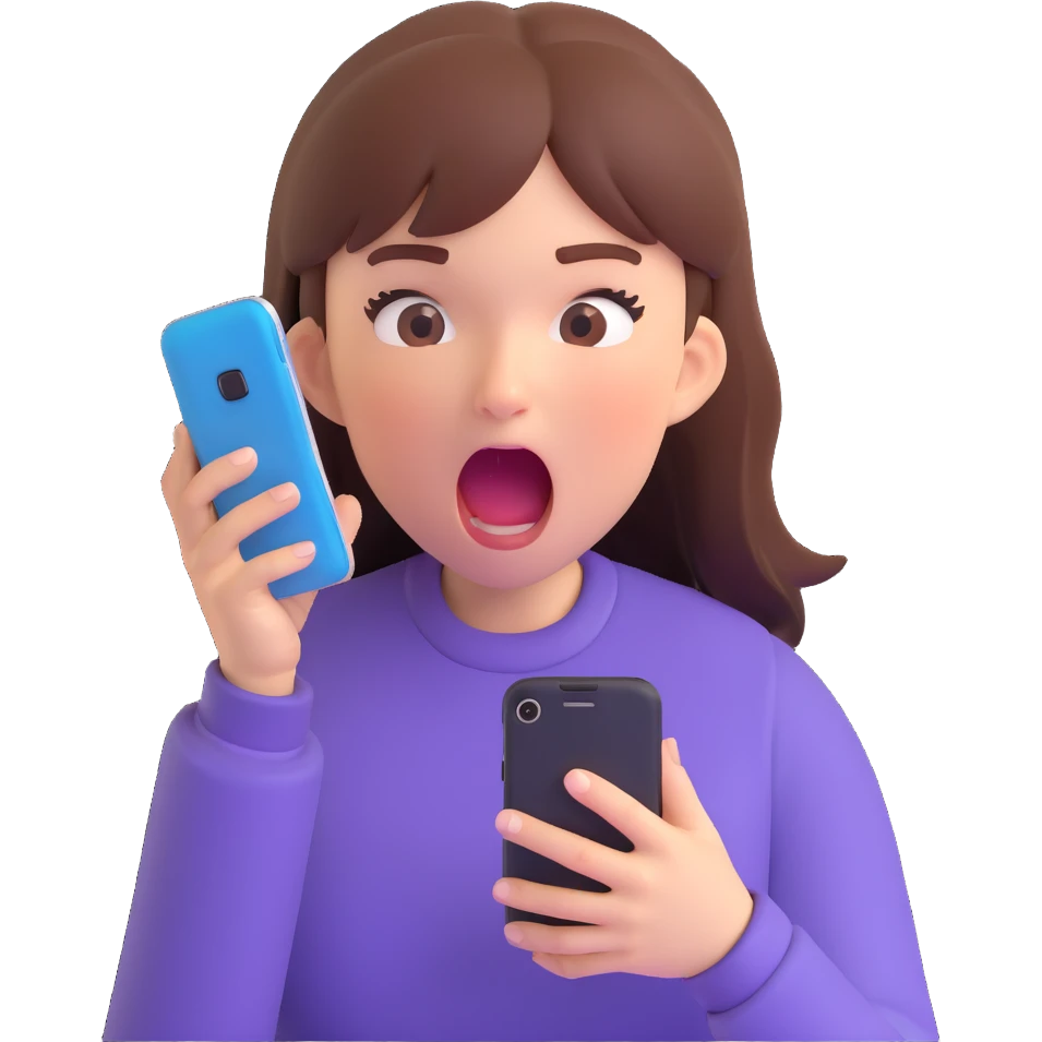 furious girl yelling into a smartphone, intense facial expression, energetic emoji