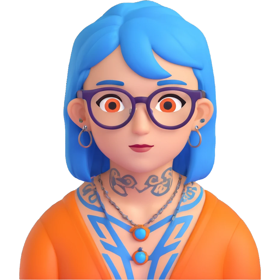 character with blue hair, glasses, and visible tattoos emoji