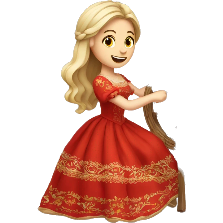 A Russian princess in a red dress spins threads on a spinning wheel emoji