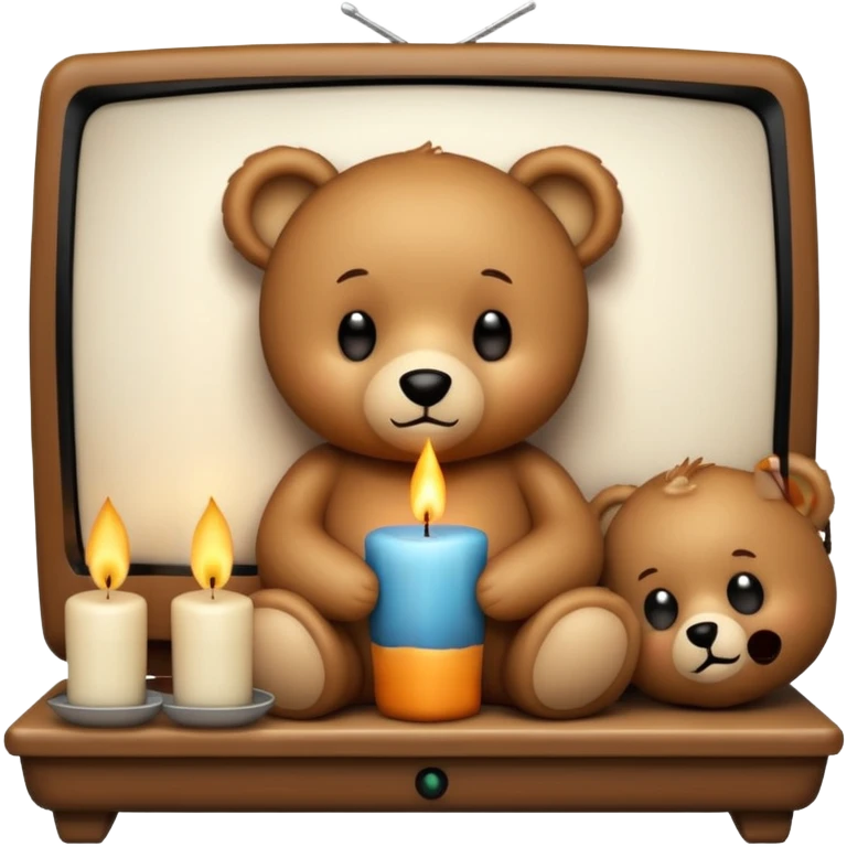 Cozy teddy bear watching tv with candles on emoji
