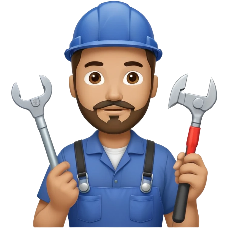 Hispanic HVAC technician with goatee beard as an action figure logo holding HVAC tools in his hands emoji