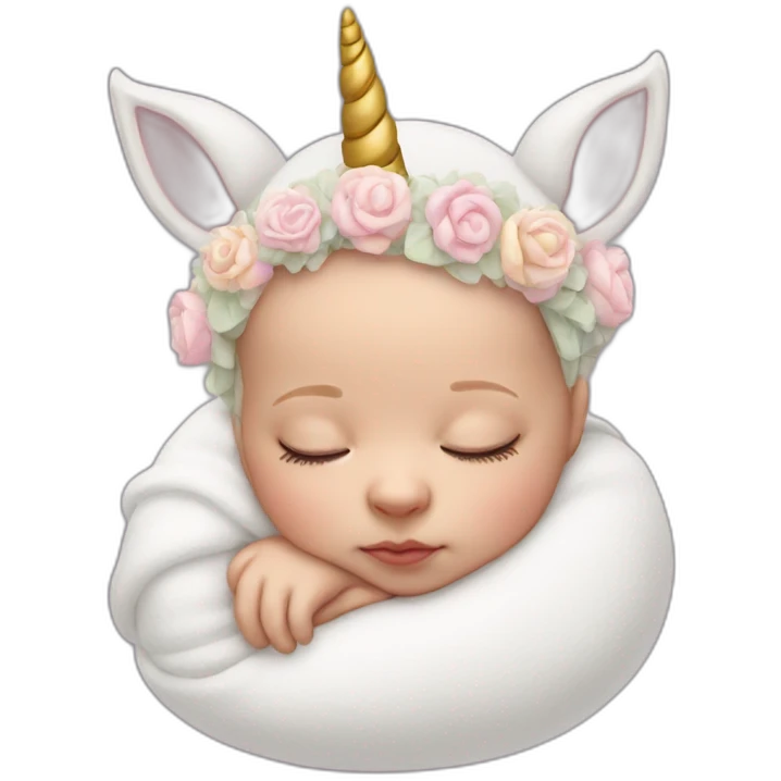 Sleeping white Newborn with unicorn headband emoji