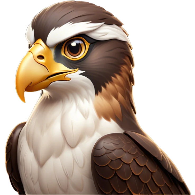 Cinematic Noble Falcon Portrait Emoji, Poised and majestic, with a streamlined, muscular build, a sharply hooked beak, and intense, piercing eyes that exude focus and speed, Simplified yet sharp and sophisticated features, highly detailed, glowing with a soft, amber radiance, high shine, intelligent and commanding, stylized with an air of aerial authority, focused and swift, soft glowing outline, capturing the essence of a watchful and confident falcon that appears ready to soar out of the screen with effortless power! emoji