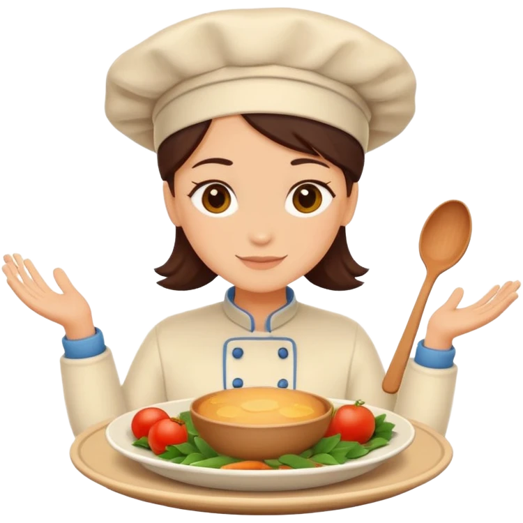 Home cooking avatar in clean emoji-style illustration. Homemade dishes on a plate, warm cozy colors, simple shapes, flat design, high contrast, friendly and inviting. emoji