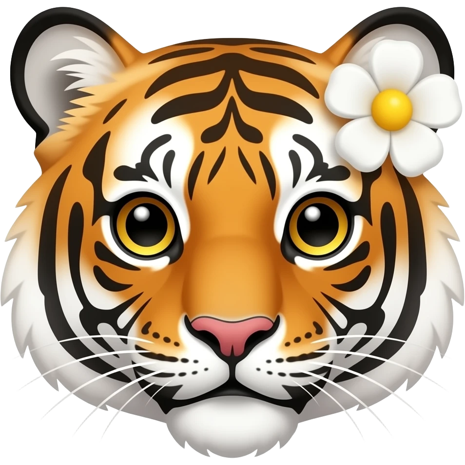 Tiger with flower near ear emoji