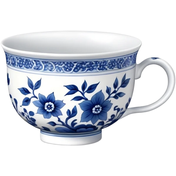 traditional Chinese tea cup with blue and white porcelain design emoji
