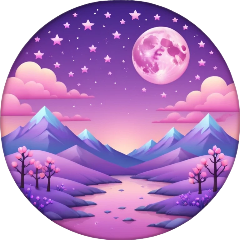 Shiny pastel rose-pink-lavender-violent-gradient moon and stars aesthetic realistic real life scenery landscape emoji