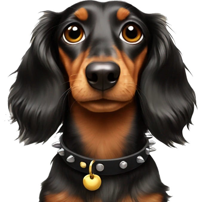Long hair mini dachshund with spiked collar emoji