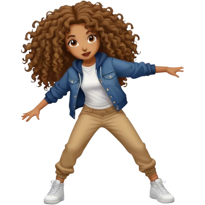 Dancing brown girl with long curly hair hip hop emoji