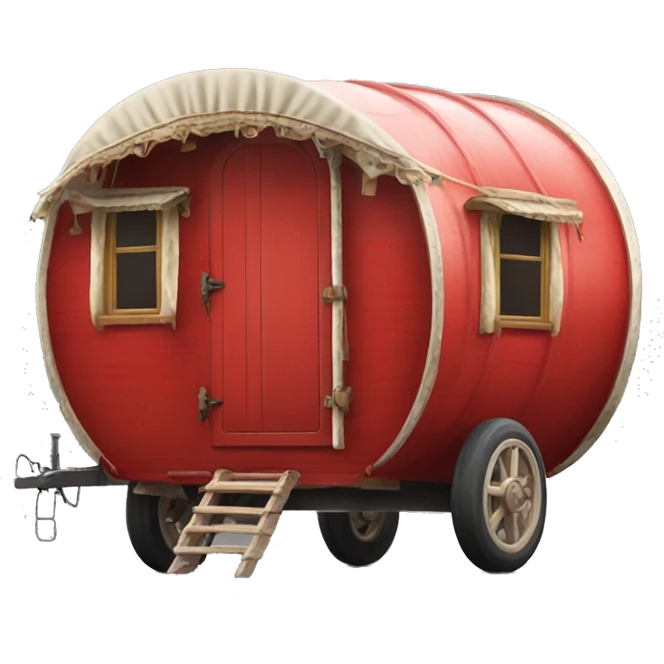 Realistic red vintage round gypsy caravan wagon camper emoji