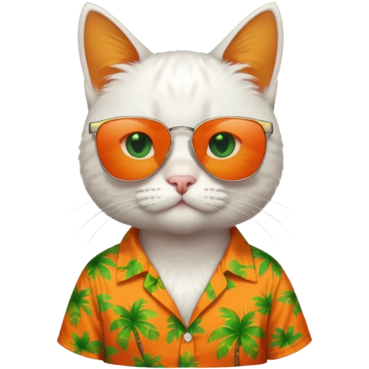 white Cat – relaxed with sunglasses and orange aloha shirt emoji