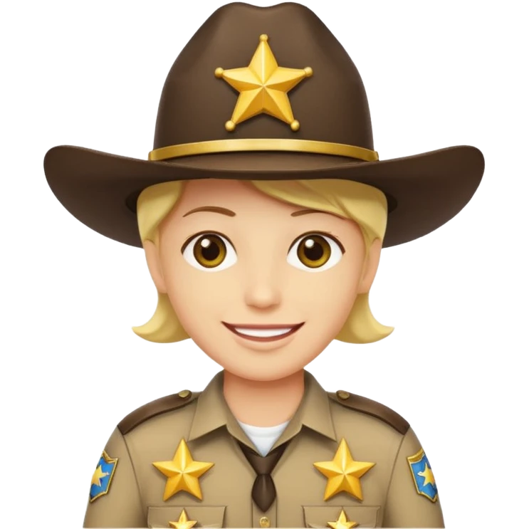 Generate me a yellow-skinned person from Apple's emoji, and make him wear a realistic sheriff's uniform from the United States, but please only add two stars to the uniform, one on the hat and the other on the shirt. emoji