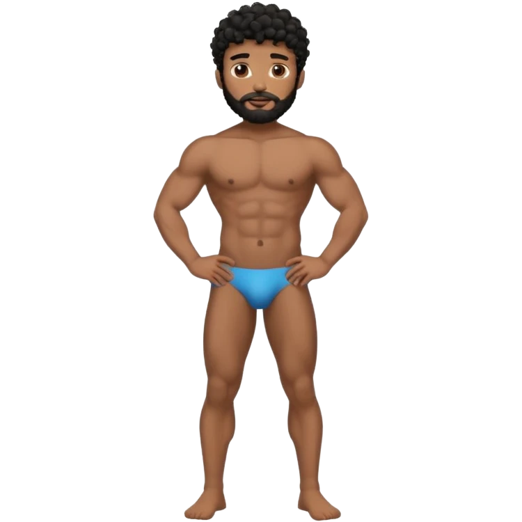 Latino male, black curly hair, shape of hair is a fade. with beard. He is standing naked posing  emoji