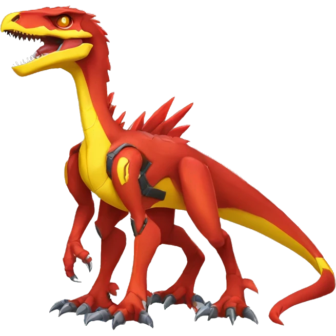  Edgy Red Yellow Shiny Digimon-Fakemon-Velociraptor-Dragon-Mecha full body emoji