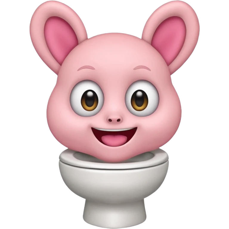 Labubu from funny cartoon chewing on a toilet, comical look, emoji style emoji