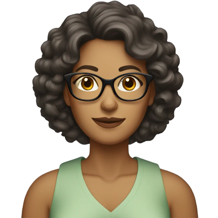 Tan Mom with curly dark dark brown hair and reading glasses  emoji