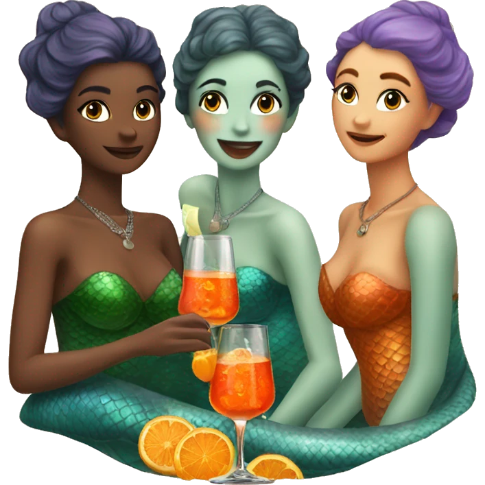 Three beautiful mermaids drinking aperol  emoji