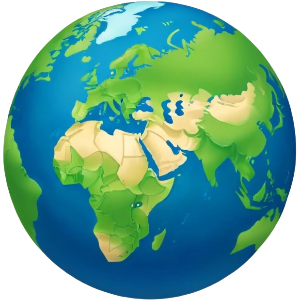 Earth globe with green landmasses creating a stylized 812 pattern, blue background, iOS emoji style, variation of previous design emoji