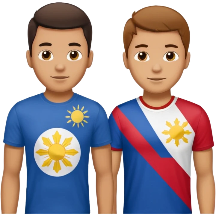 2 male Best buds , one in showing Philipines flag tshirt, one is showing Spanish flag in tshirt emoji