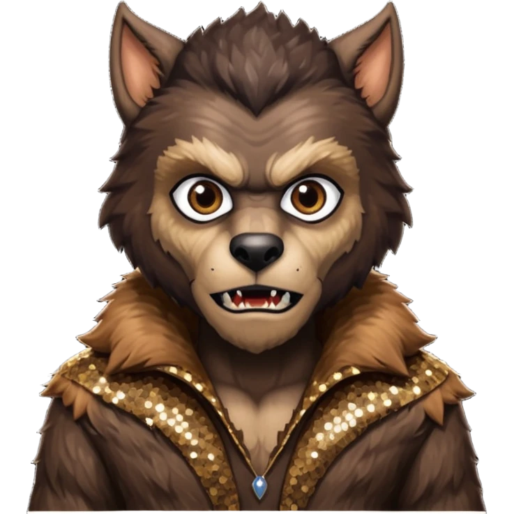 The Werewolf from Universal Monsters with brown fur, dark brown sequin outfit  emoji