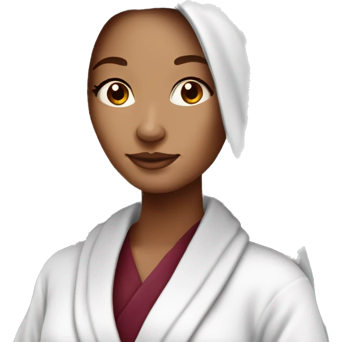 Beautiful tattooed  burgundy long haired woman in bathrobe emoji