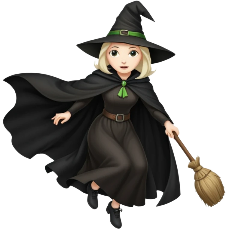 wicked looking witch flying high in the air on a broom emoji